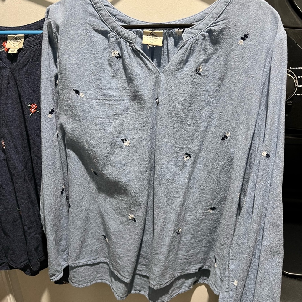 St. John’s Bay shirts 2 for 1 price. Blue Embroidered Long-Sleeve Women’s Tops.